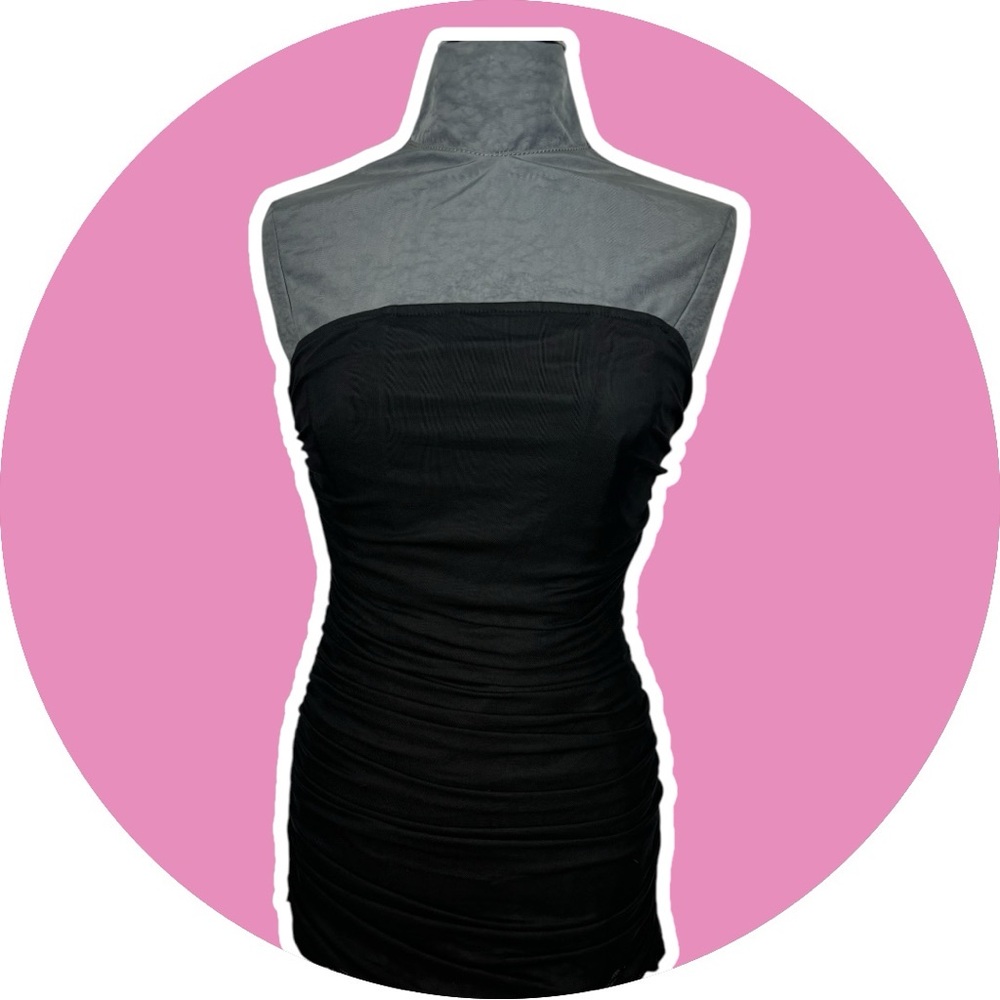 NWT Pretty Little Thing Black Mesh Corset Bandeau Mini Dress, Size US 8, UK 12.